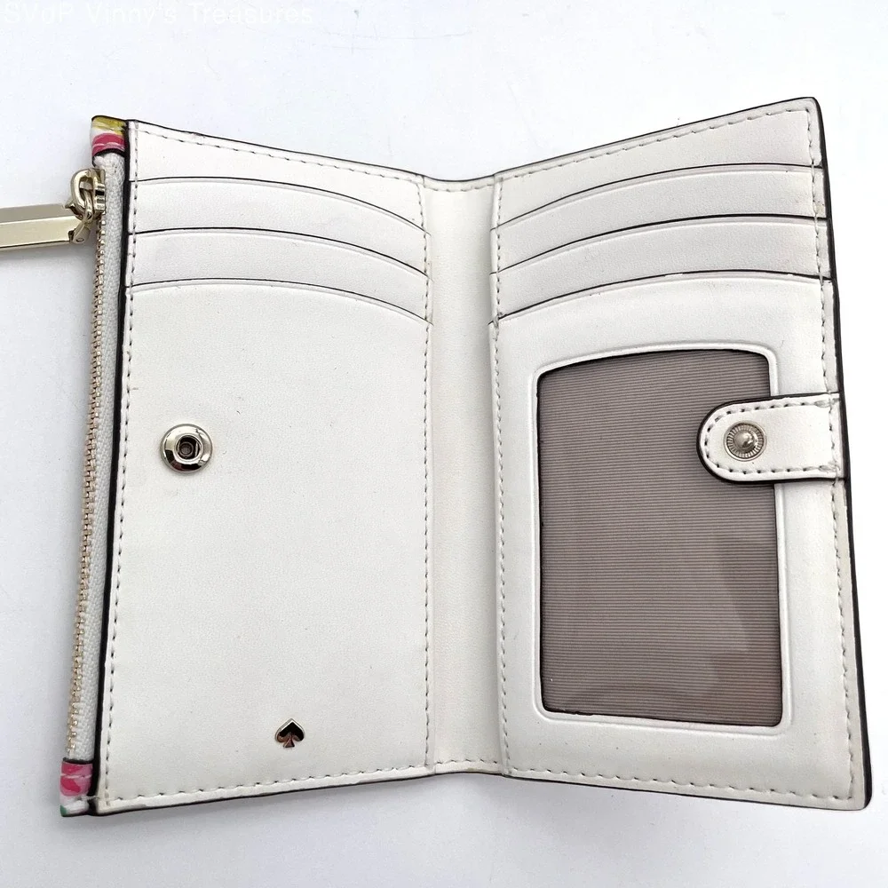 Kate Spade Sylvia Marker Pink Daisy Floral Small Slim Bifold Wallet Travel Mini